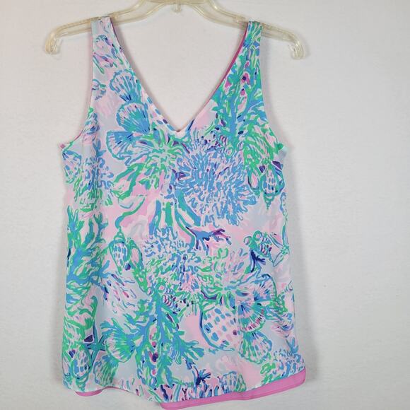 Lilly Pulitzer Womens Florin Tank Top Size XS Pink Blue Reversible Florida Beach - Picture 9 of 10